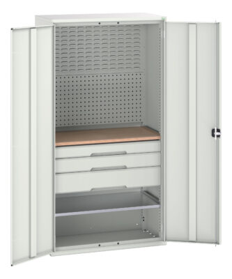 Verso Kitted Cupboard - With 1 Shelf, 3 Drw, Backpnls, Worktop