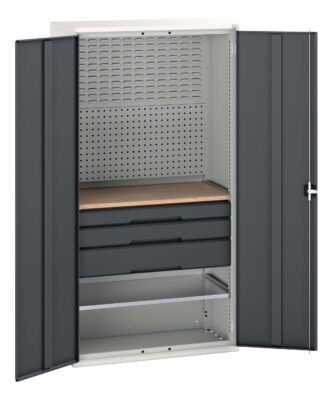 Verso Kitted Cupboard - With 1 Shelf, 3 Drw, Backpnls, Worktop