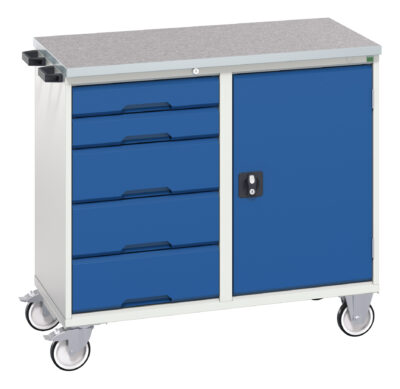 Verso Maintenance Trolley - With 5 Drawers, Door And Lino Top
