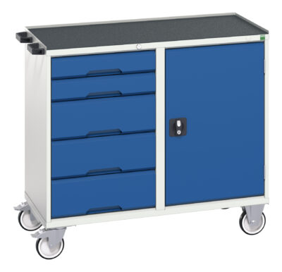 Verso Maintenance Trolley - With 5 Drawers, Door And Top Tray